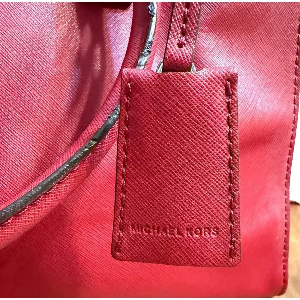 Michael Kors Hamilton Bag In Red Leather With Silver Accents And Key Lock
